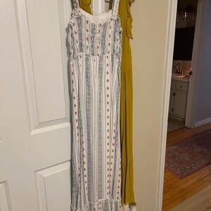 Striped White and Blue Dress with Red Accents